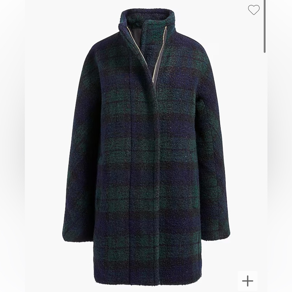 J. Crew New Bouclé City Coat Black Watch Plaid Size 2